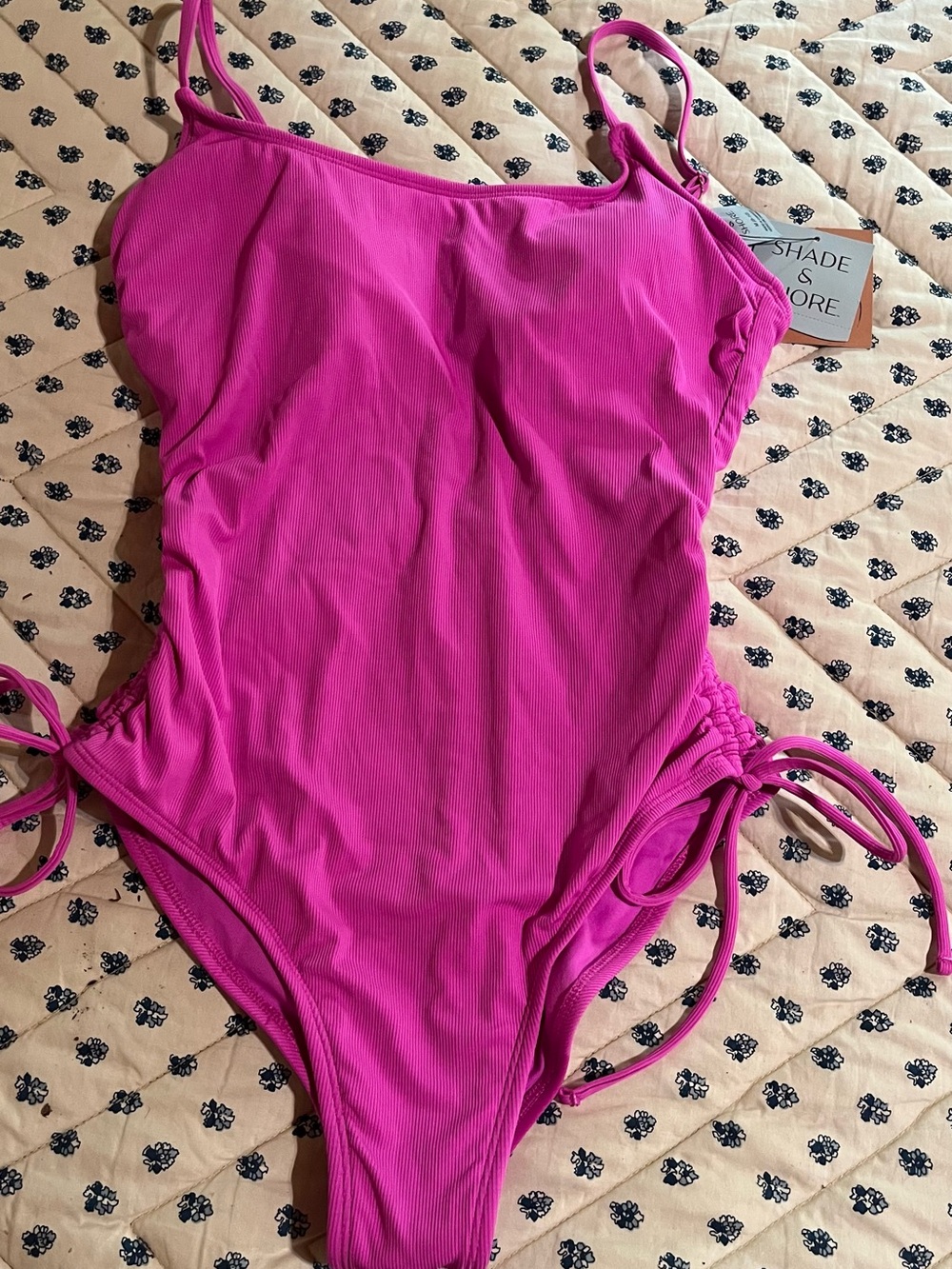 Shade & Shore Hot Pink Ribbed One-Piece Swimsuit with Side Ties